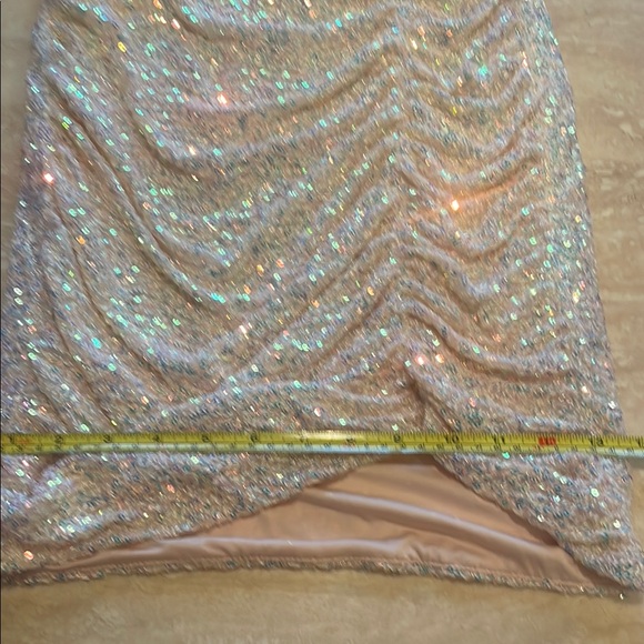 Sequin Mini Skirt size Small Champagne Sparkly Glitter Prom After Party - Picture 16 of 17